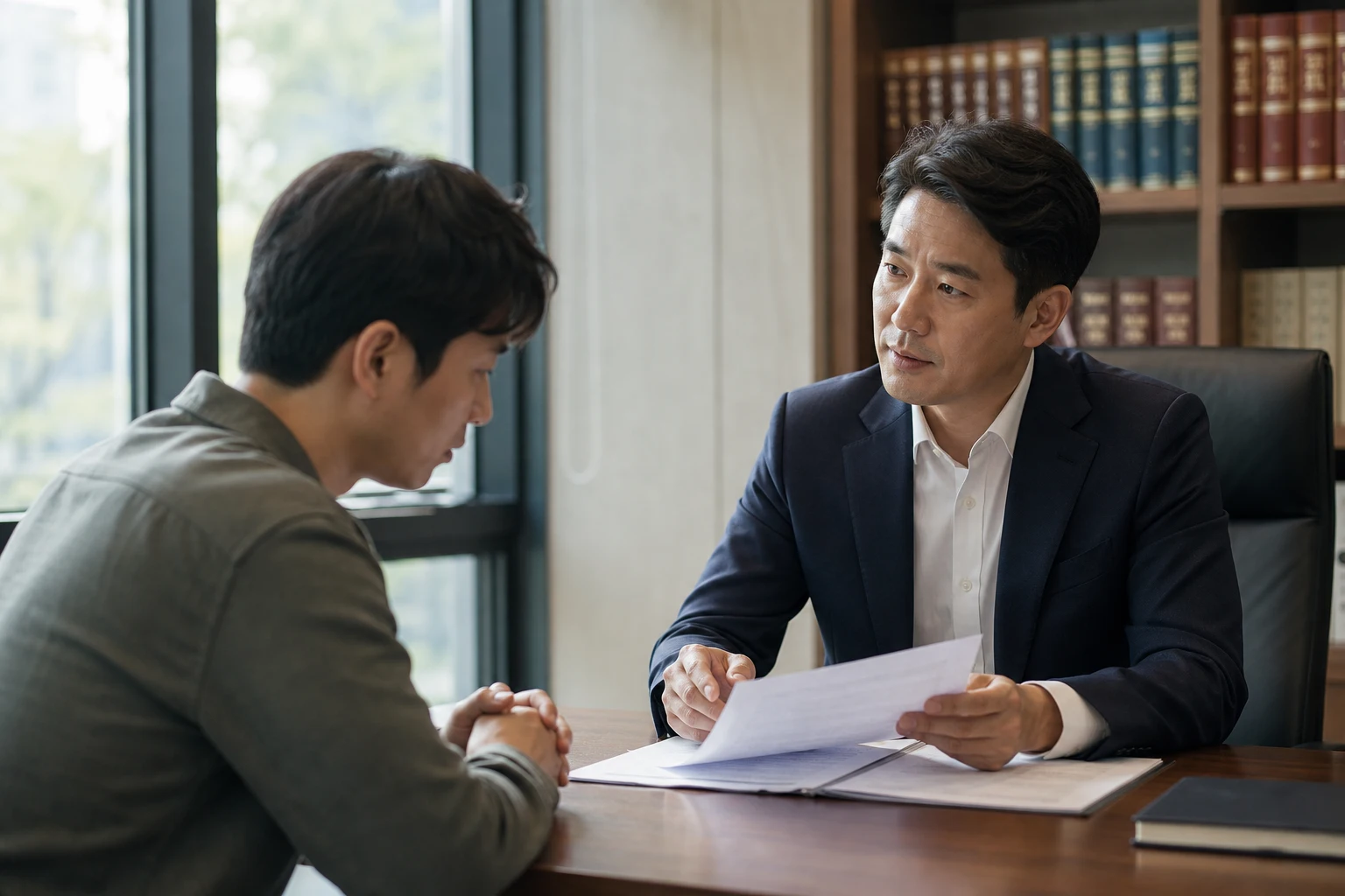 형사사건 합의금 절차와 계약 조건을 점검하는 장면
